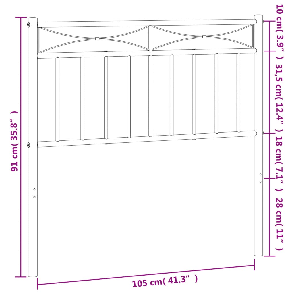 vidaXL Huvudgavel metall svart 100 cm