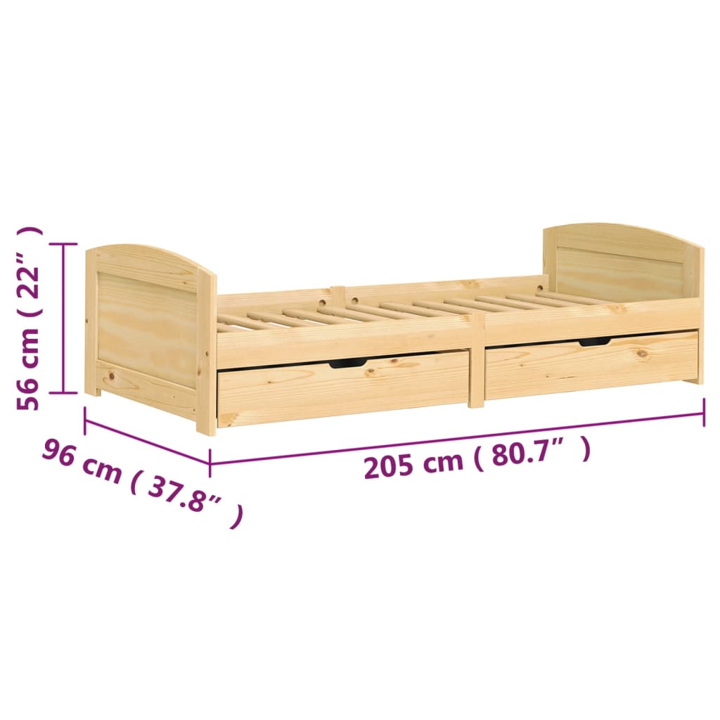 vidaXL Dagbädd med 2 lådor IRUN 90x200 cm massiv furu