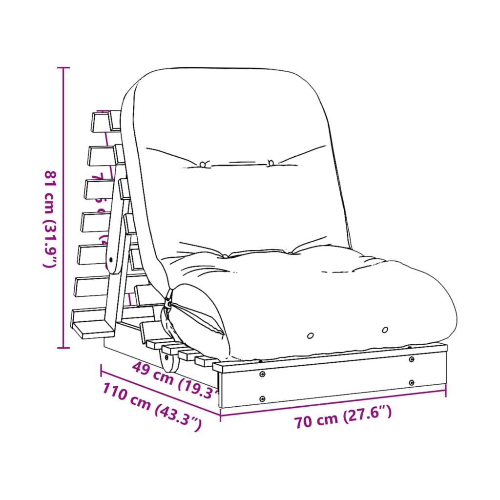 vidaXL Futonbäddsoffa med madrass 70x206x11 cm massivt douglasträ