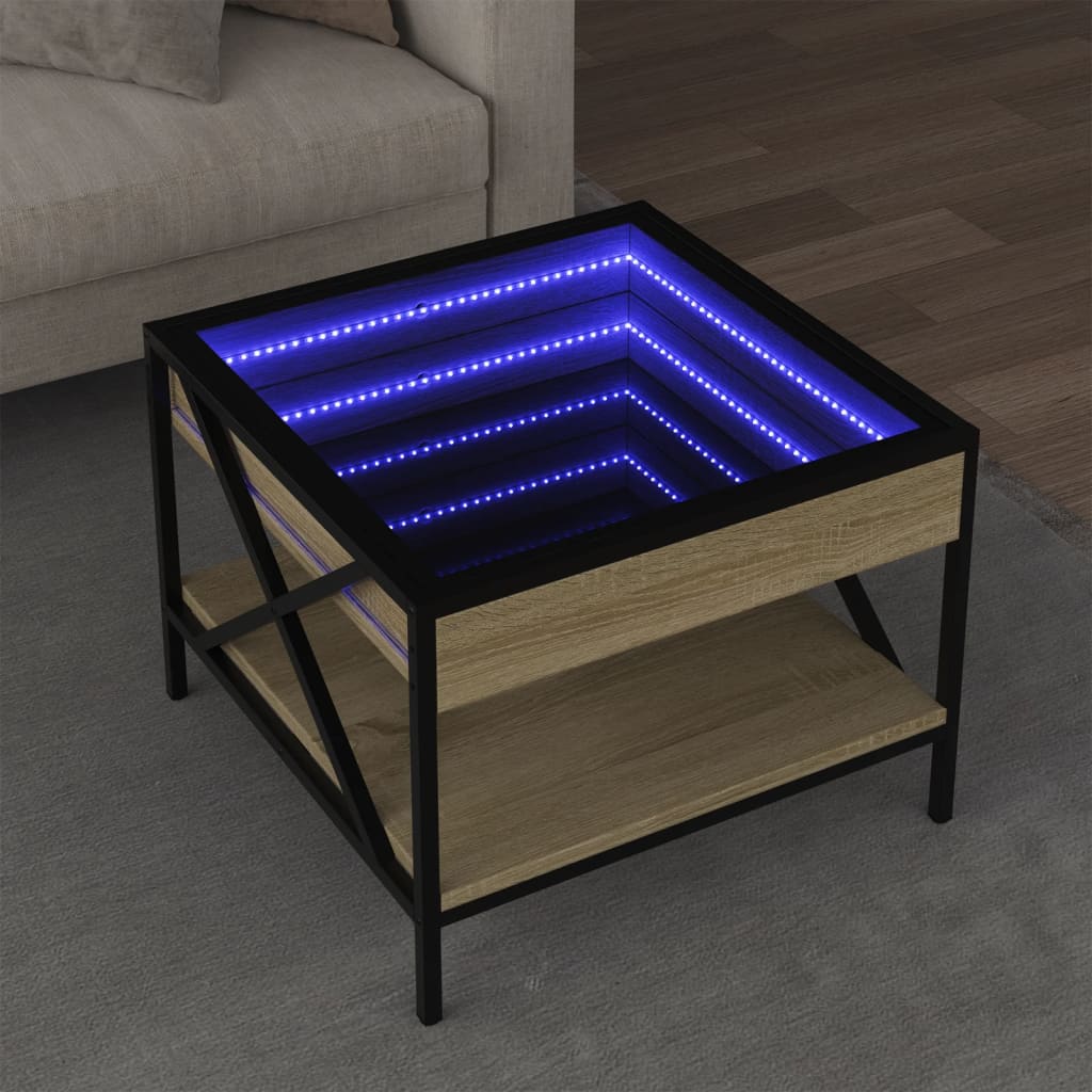 vidaXL Soffbord med Infinity LEDs sonoma-ek 50x50x38 cm