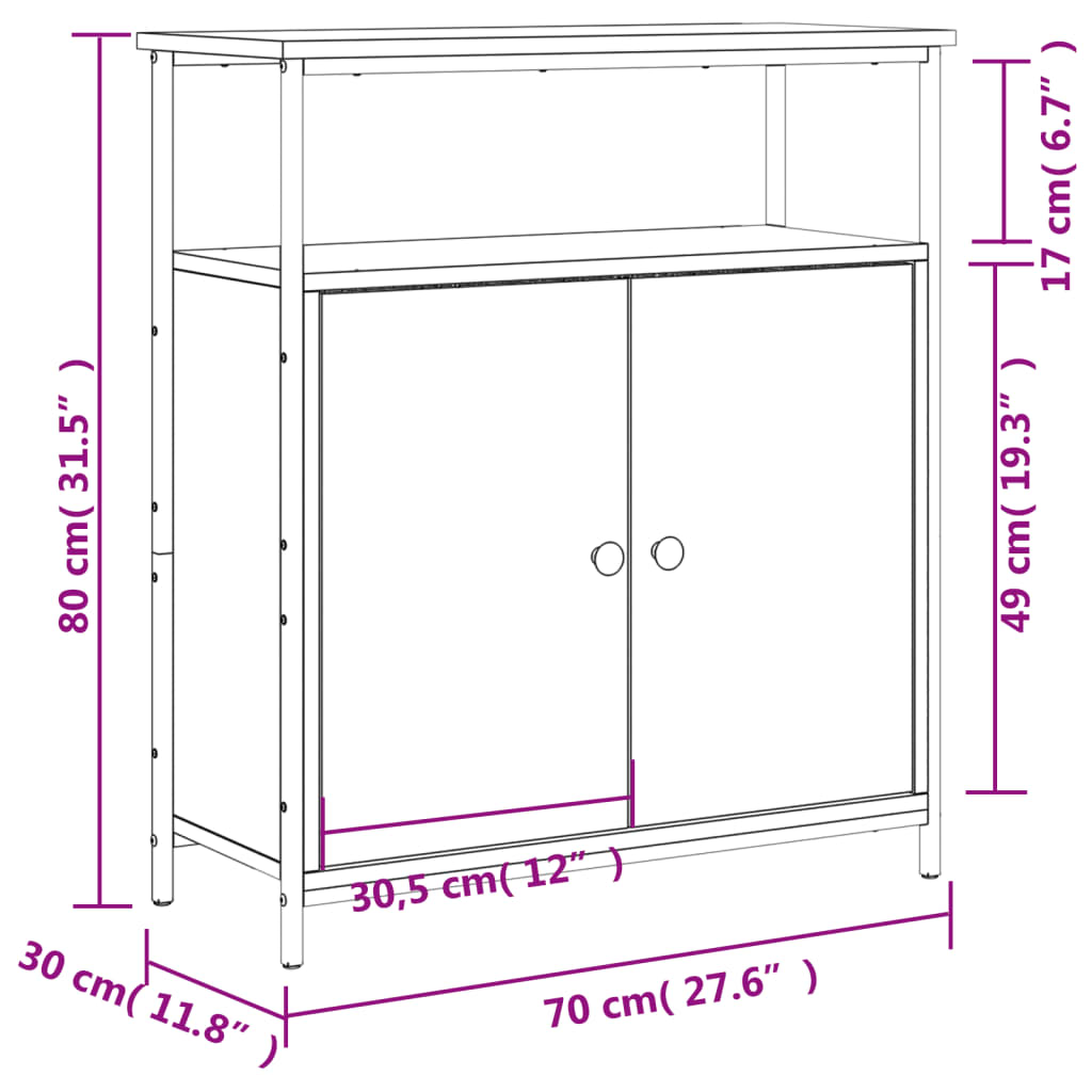 vidaXL Skänk brun ek 70x30x80 cm konstruerat trä