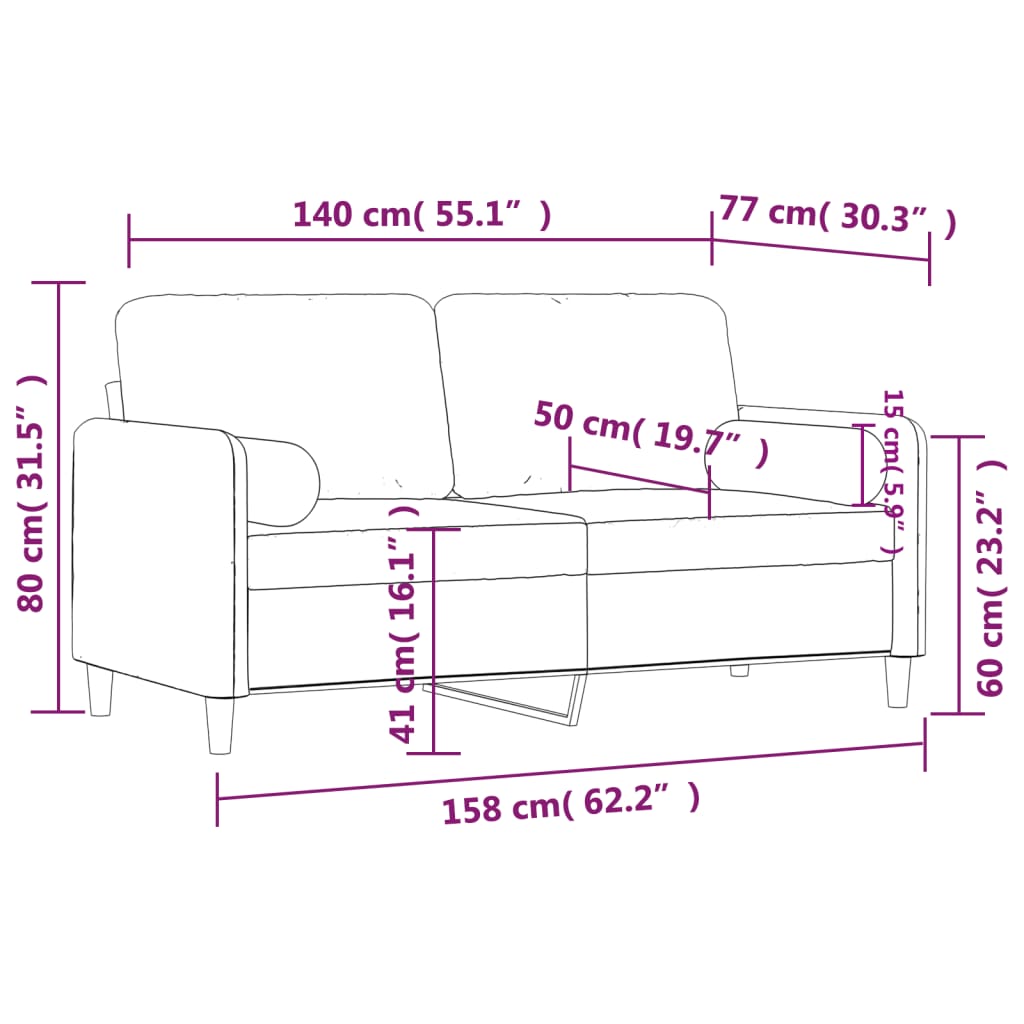 vidaXL 2-sitssoffa med prydnadskuddar mörkgrå 140 cm sammet