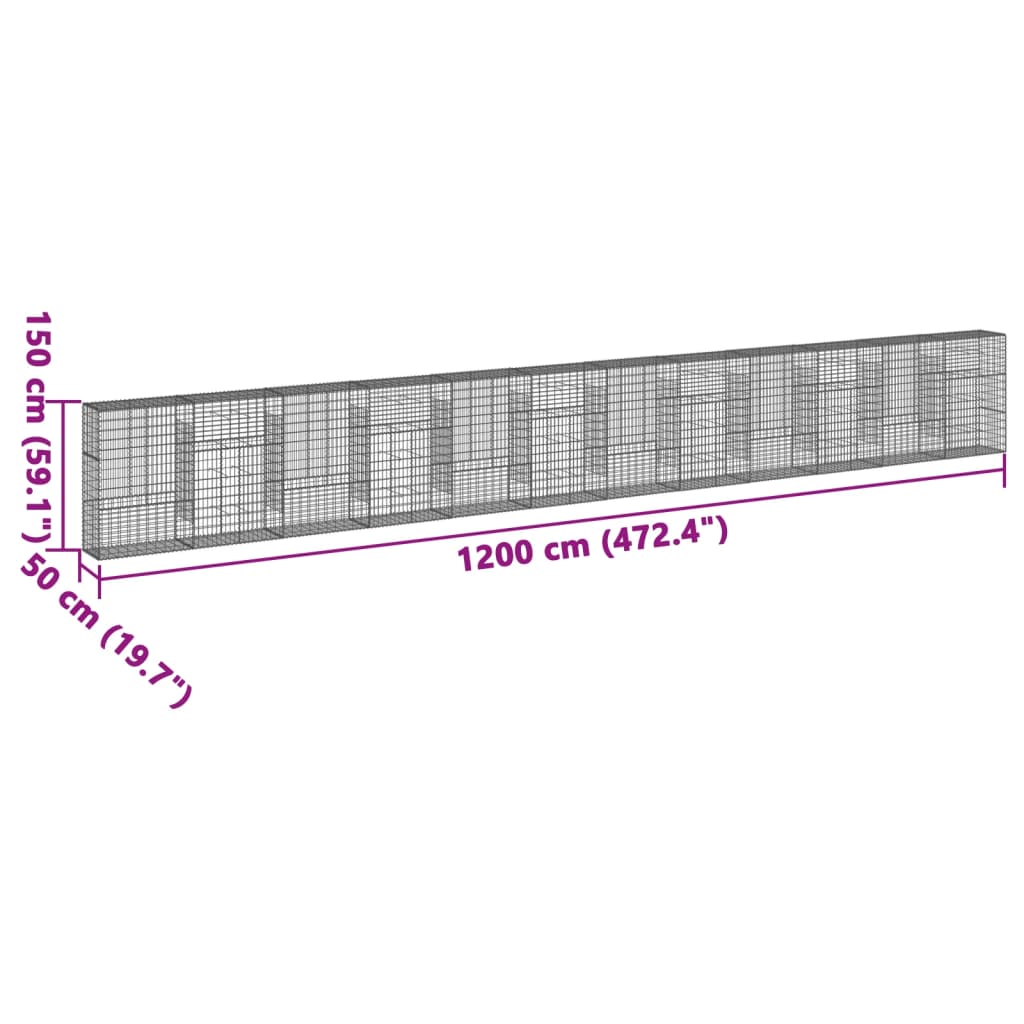 vidaXL Gabionkorg med skydd 1200x50x150 cm galvaniserat järn