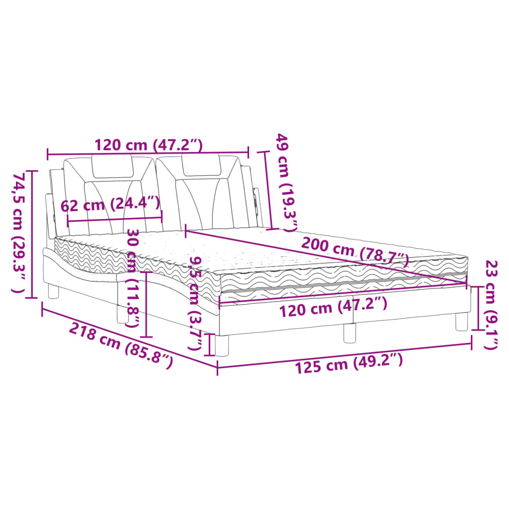 vidaXL Säng med madrass grå 120x200 cm konstläder