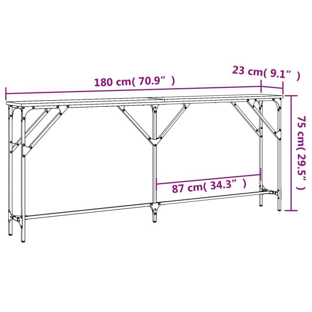 vidaXL Konsolbord svart 180x23x75 cm konstruerat trä