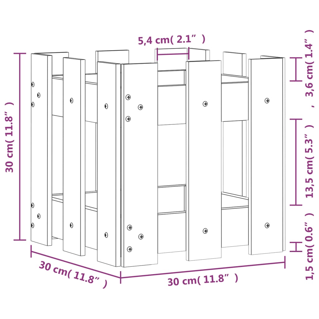 vidaXL Odlingslåda med staket-design 30x30x30 cm massivt douglas-trä