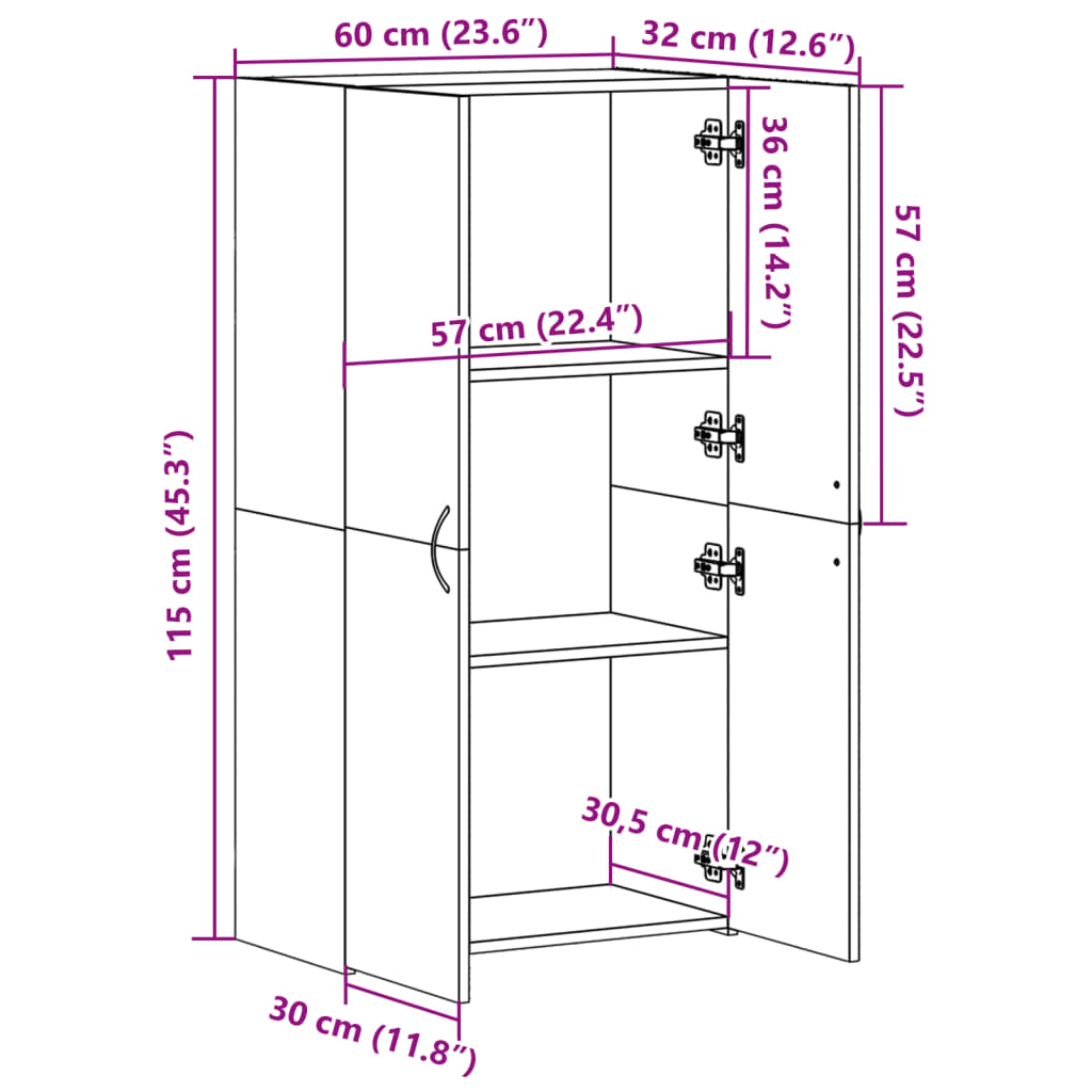 vidaXL Dokumentskåp rökfärgad ek 60x32x115 cm konstruerat trä