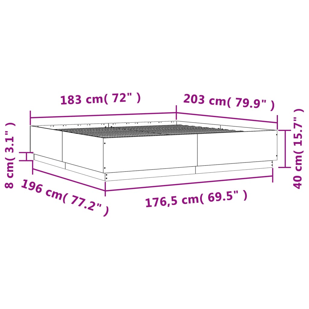 vidaXL Sängram sonoma-ek 180x200 cm konstruerat trä