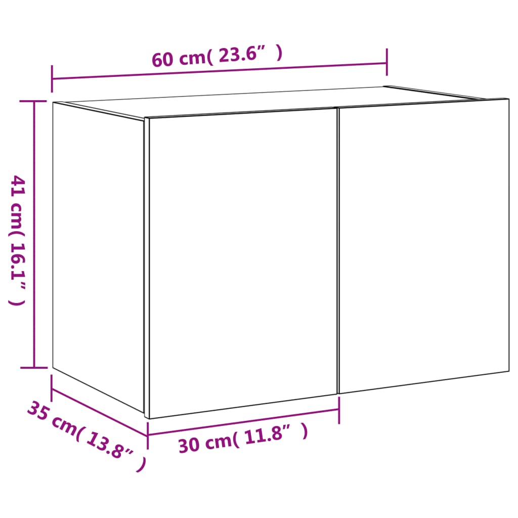 vidaXL Väggmonterad tv-bänk LED brun ek 60x35x41 cm