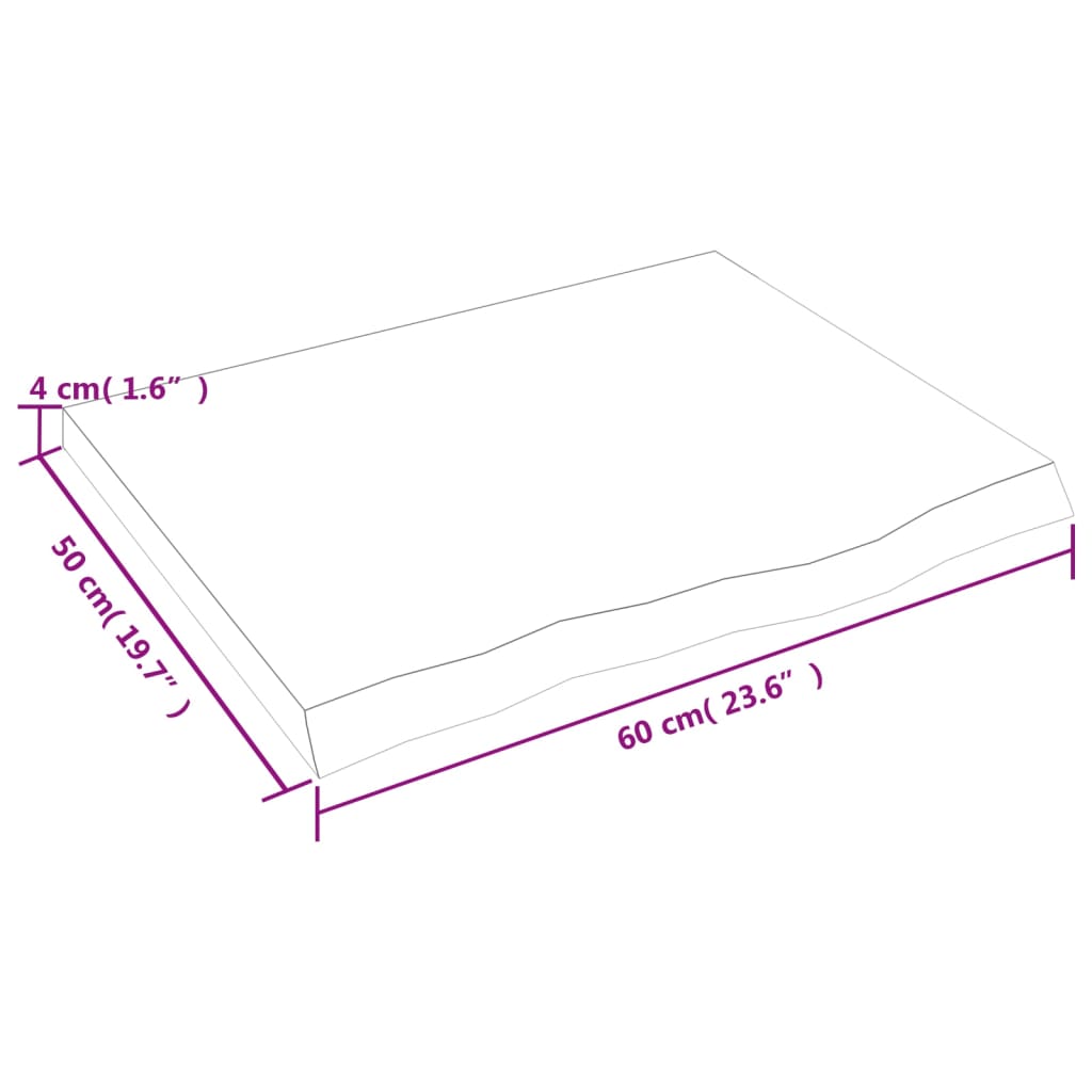 vidaXL Bänkskiva för badrum 60x50x(2-4) cm obehandlat massivt trä