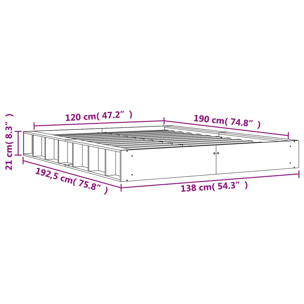 vidaXL Sängram utan madrass vaxbrun 120x190 cm massiv furu