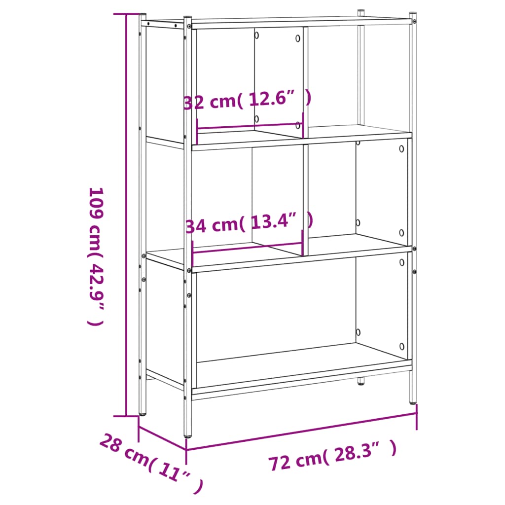 vidaXL Bokhylla rökfärgad ek 72x28x109 cm konstruerat trä