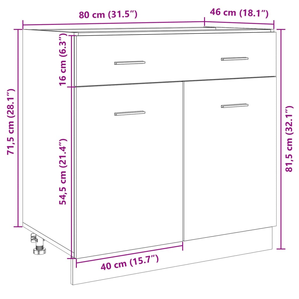 vidaXL Underskåp med låda sonoma-ek 80x46x81,5 cm konstruerat trä