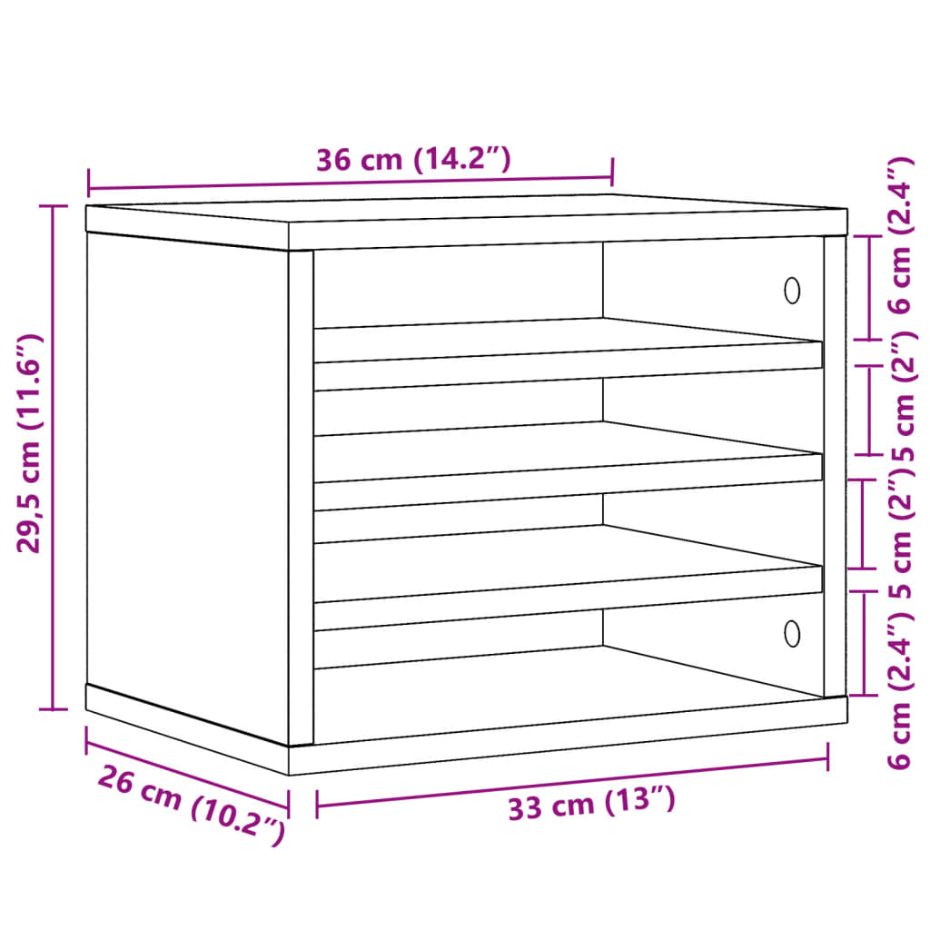 vidaXL Skrivbordshyllor brun ek 36x26x29,5 cm konstruerat trä