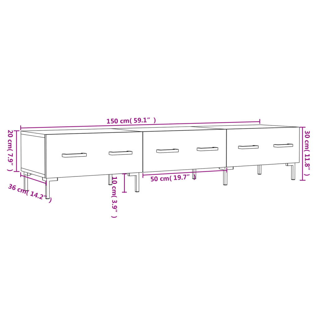 vidaXL Tv-bänk vit högglans 150x36x30 cm konstruerat trä