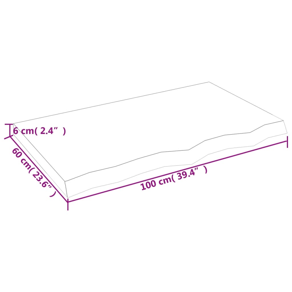 vidaXL Bänkskiva badrum mörkbrun 100x60x(2-6) cm behandlat massivt trä