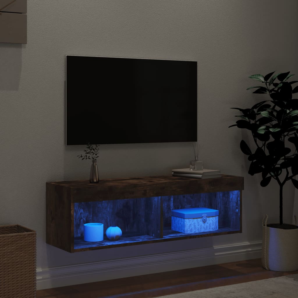 vidaXL Tv-bänk med LED-belysning rökfärgad ek 100x30x30 cm