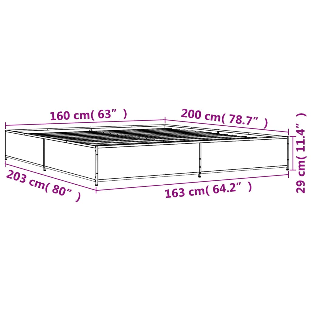 vidaXL Sängram brun ek 160x200 cm konstruerat trä och metall