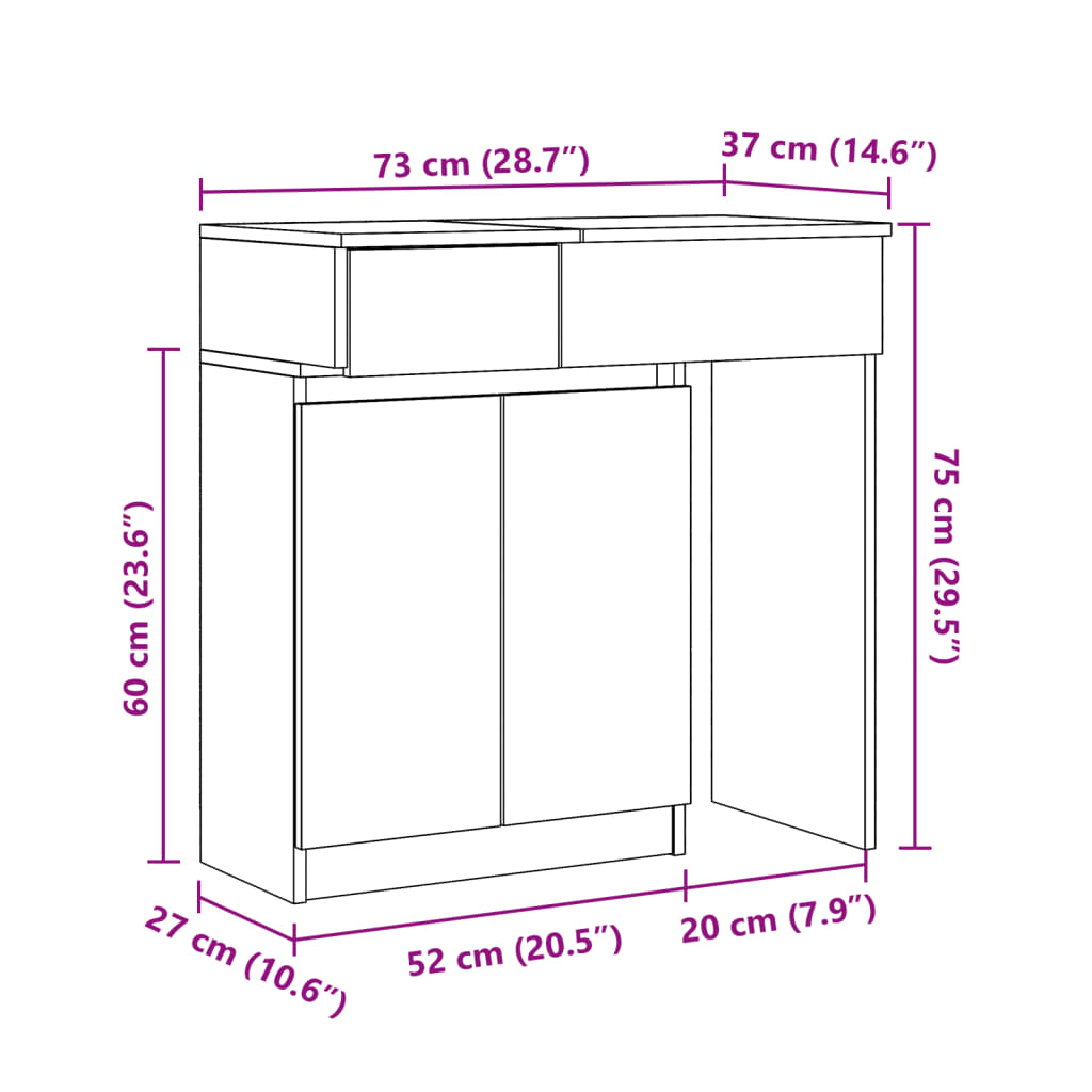 vidaXL Sminkbord med LED betonggrå 115x37x110,5 cm