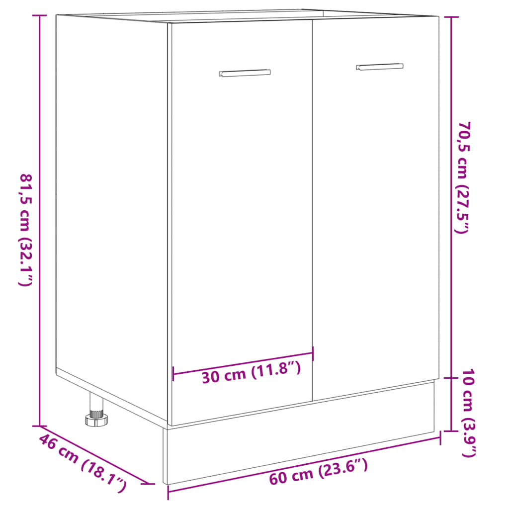 vidaXL Underskåp sonoma-ek 60x46x81,5 cm konstruerat trä