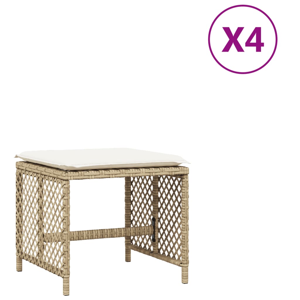 vidaXL Trädgårdspallar med dynor 4 st beige 41x41x36 cm konstrotting