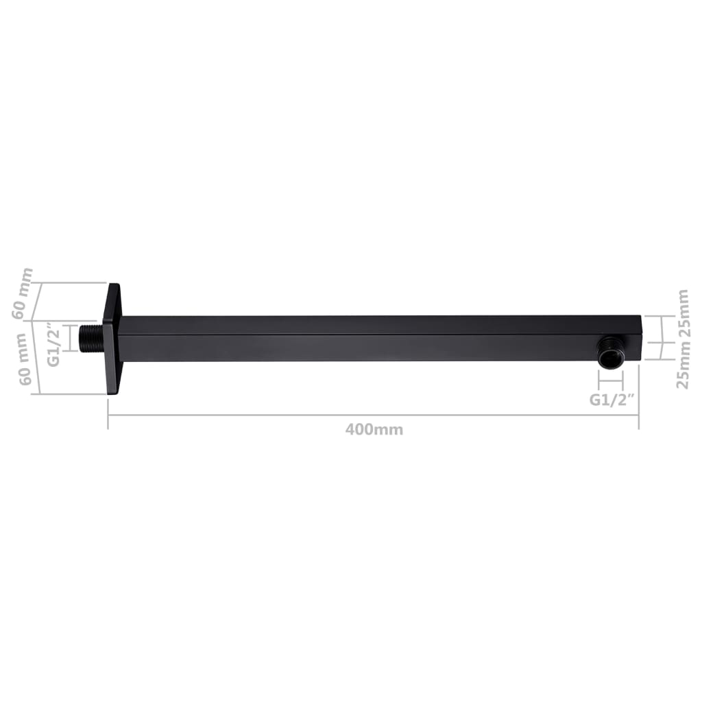 vidaXL Duscharm fyrkantig rostfritt stål 201 svart 40 cm