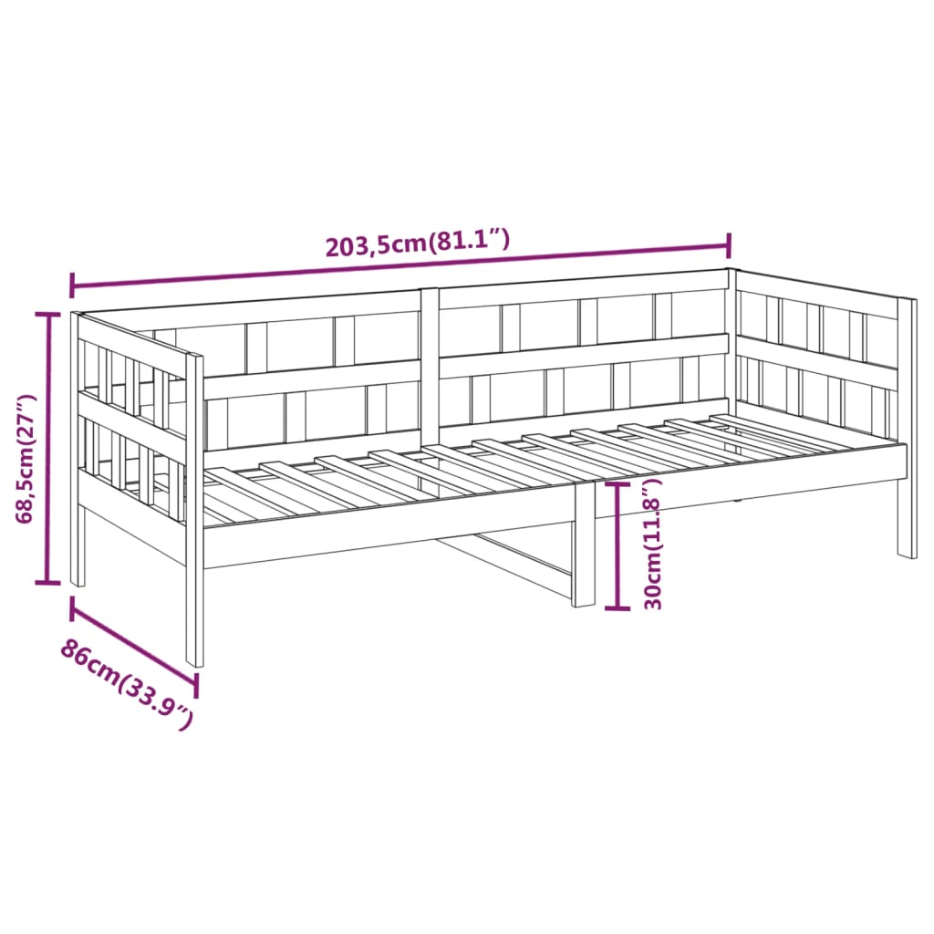 vidaXL Dagbädd honungsbrun 80x200 cm massiv furu