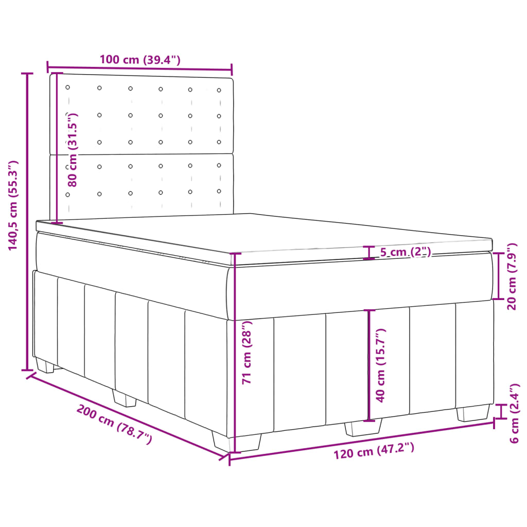 vidaXL Ramsäng med madrass svart 120x200 cm tyg