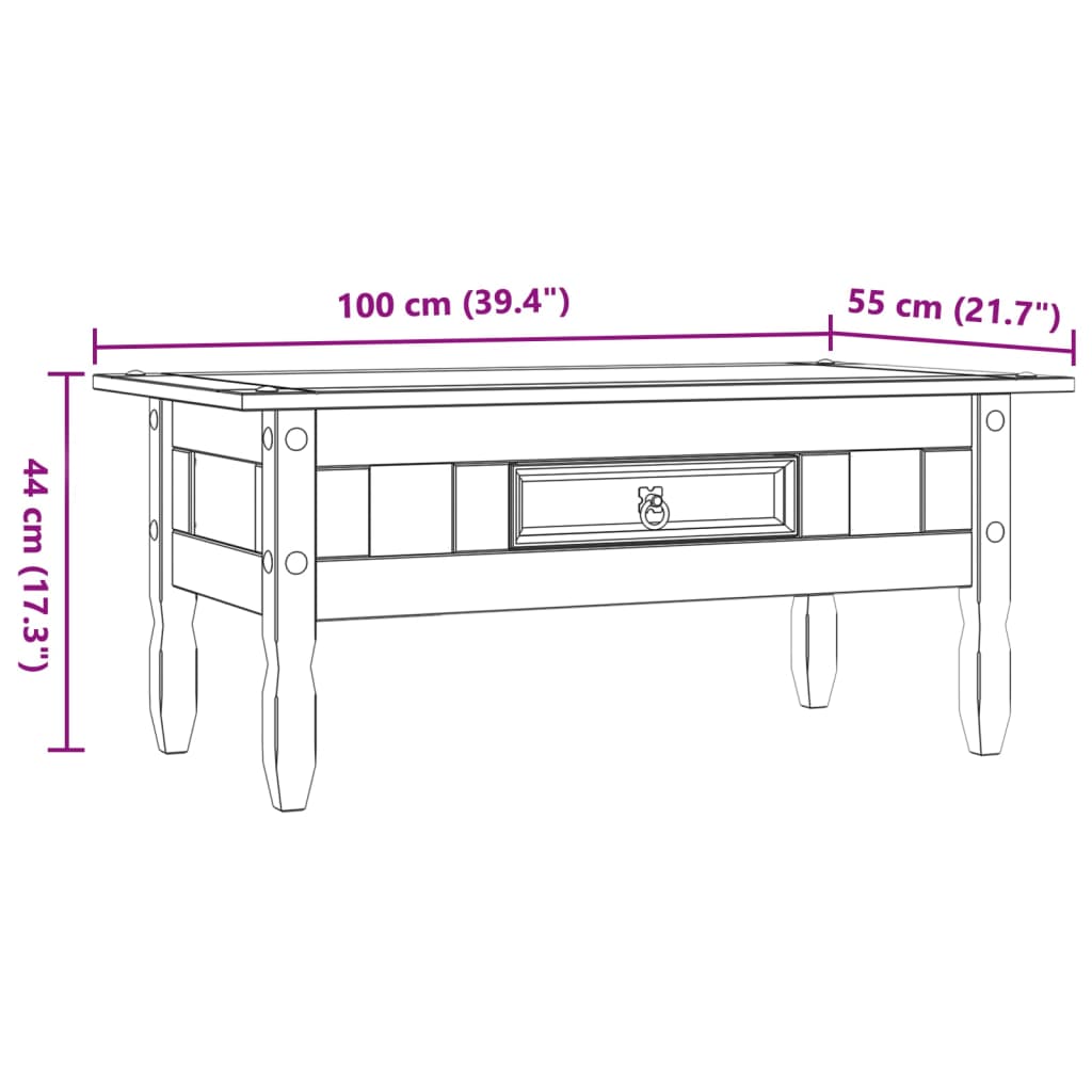 vidaXL Soffbord mexikansk coronastil furu grå 100x55x44 cm