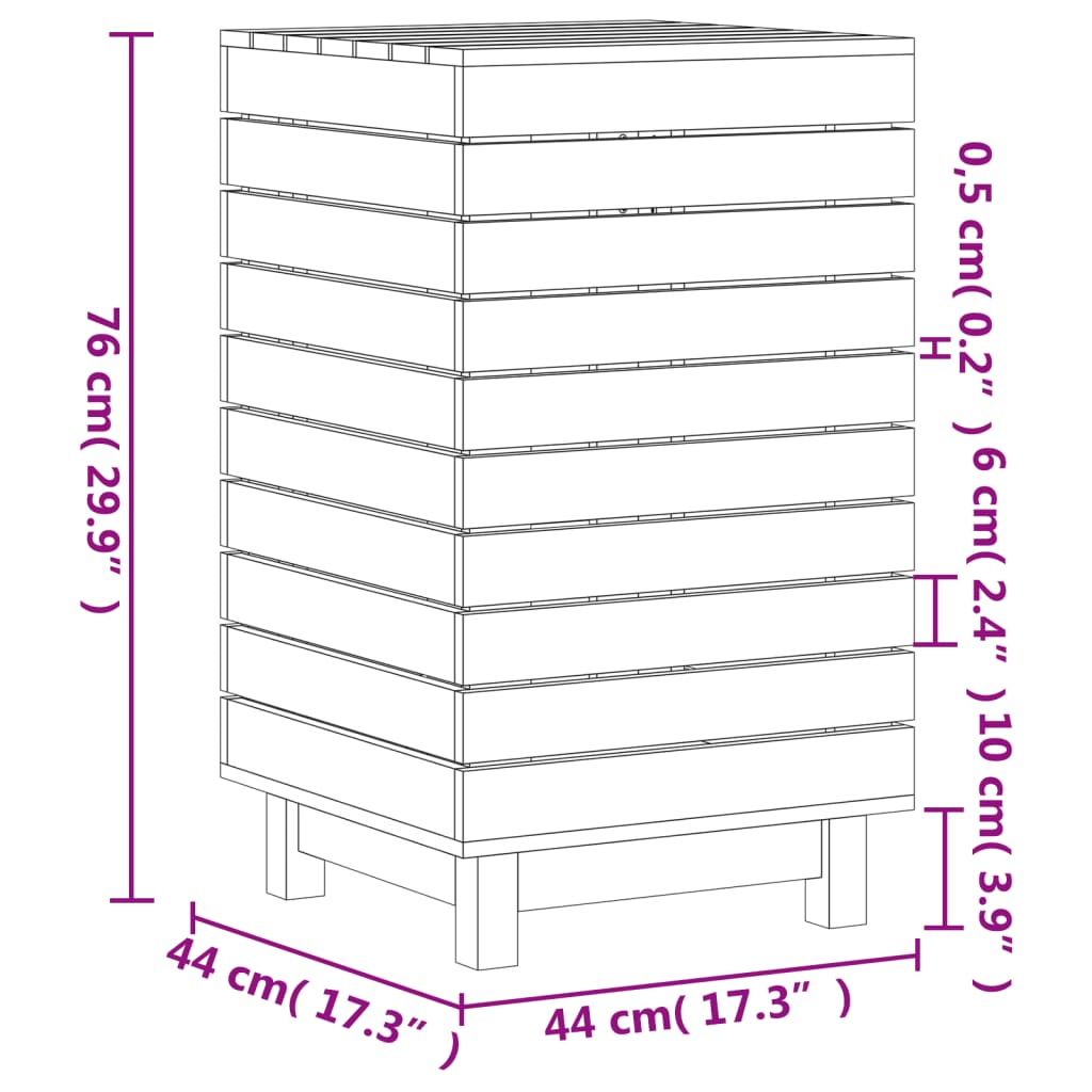 vidaXL Tvättkorg 44x44x76 cm massiv furu