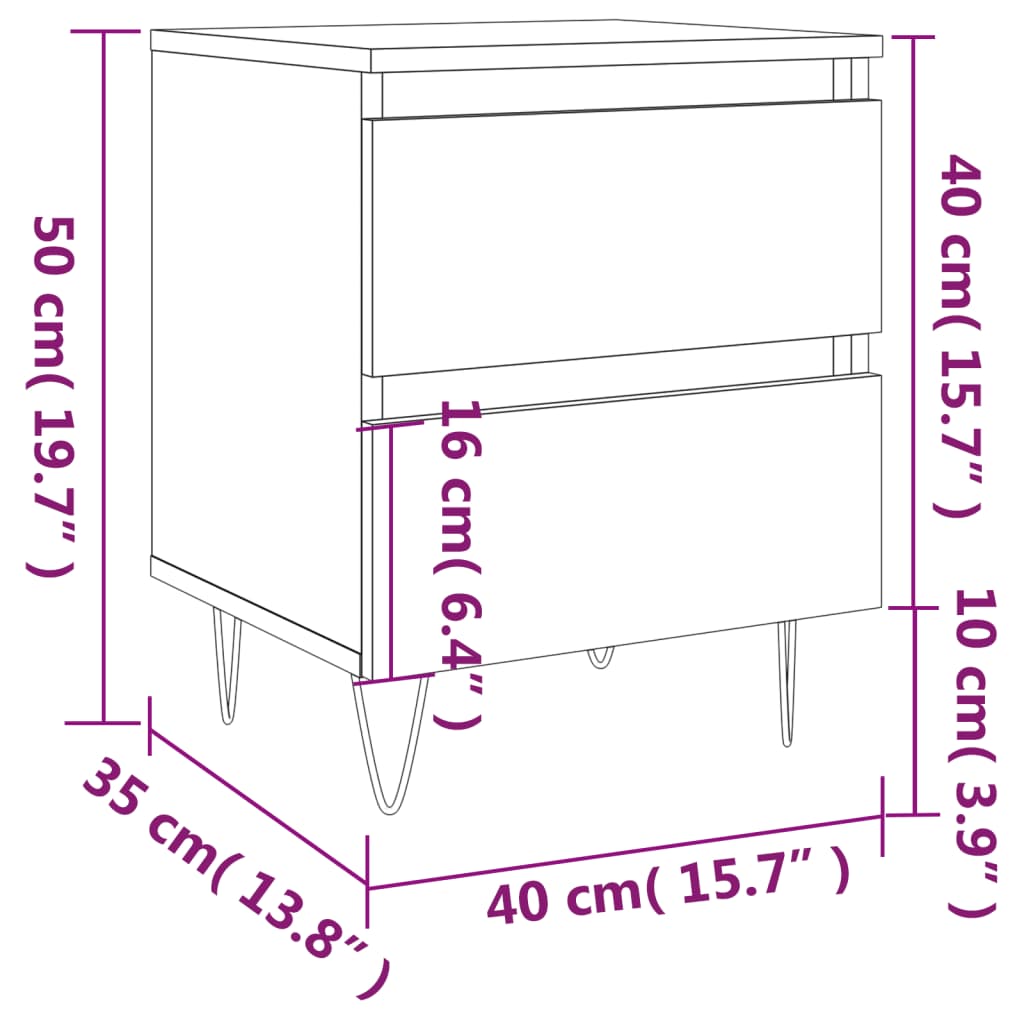 vidaXL Sängbord sonoma-ek 40x35x50 cm konstruerat trä