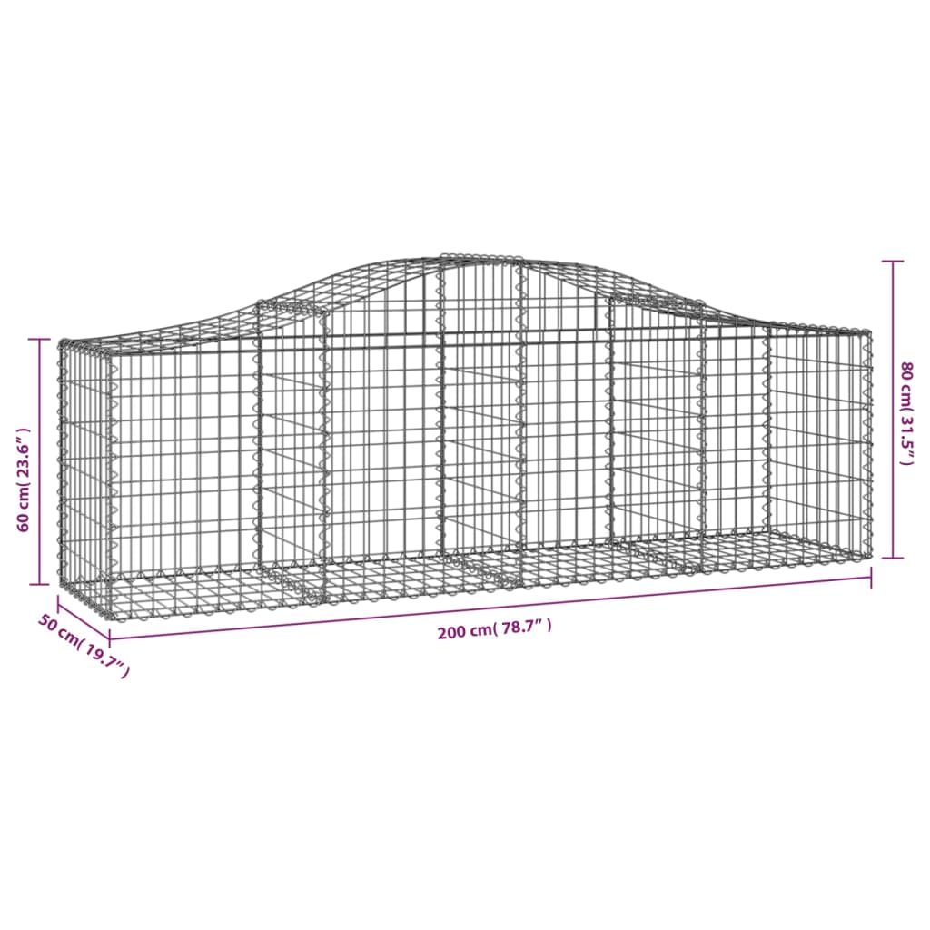 vidaXL Gabioner bågformade 14 st 200x50x60/80 cm galvaniserat järn