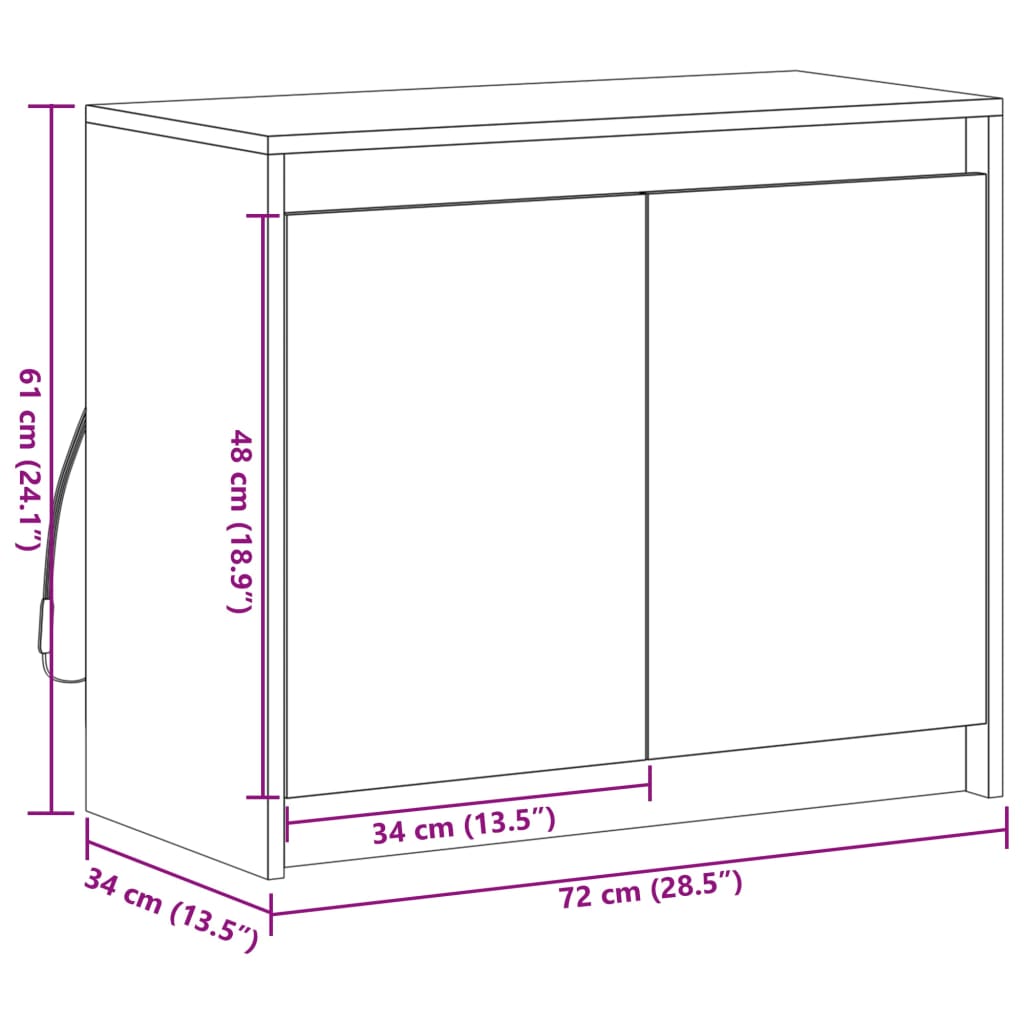 vidaXL Skänk med LED sonoma-ek 72x34x61 cm konstruerat trä