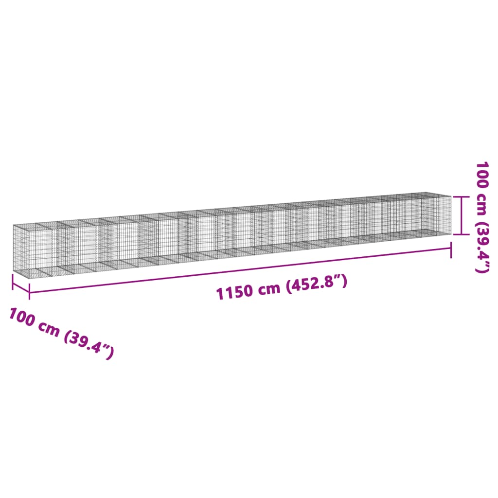 vidaXL Gabionkorg med skydd 1150x100x100 cm galvaniserat järn