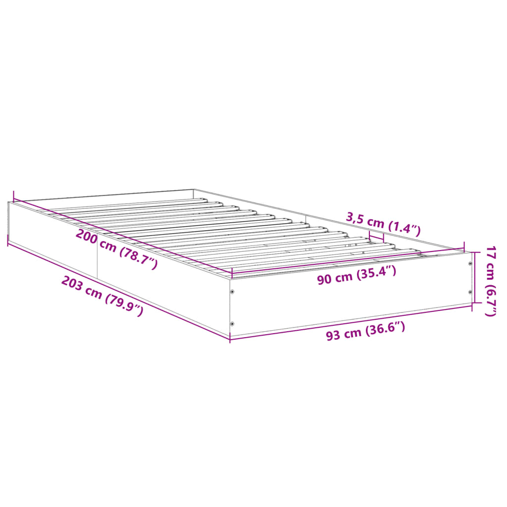 vidaXL Sängram svart 90x200 cm konstruerat trä