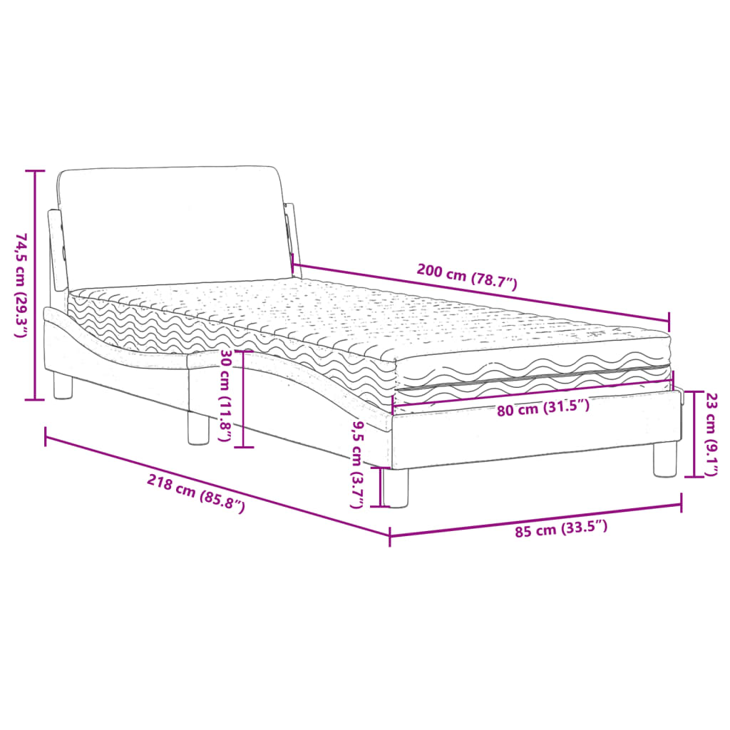 vidaXL Säng med madrass rosa 80x200 cm sammet