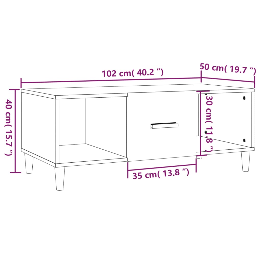 vidaXL Soffbord vit 102x50x40 cm konstruerat trä