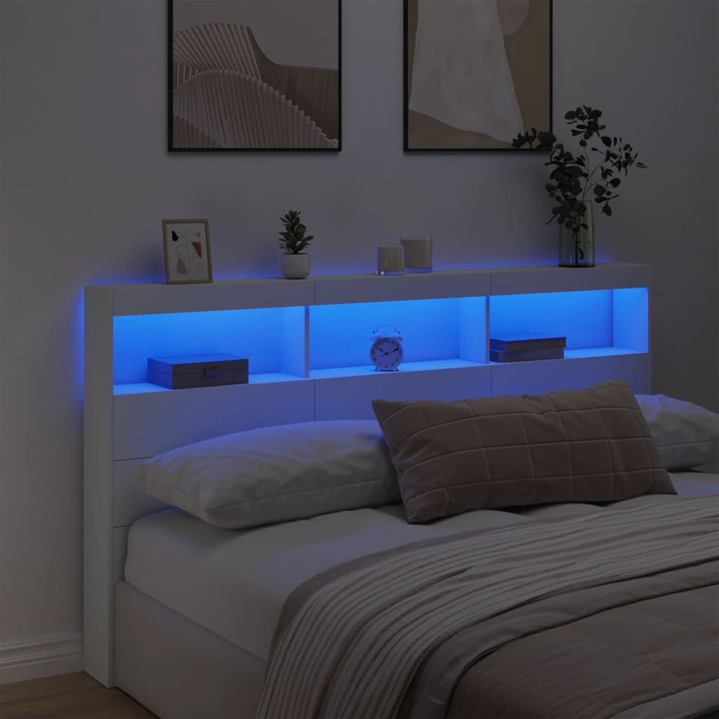 vidaXL Sänggavel med LED vit 180x17x102 cm