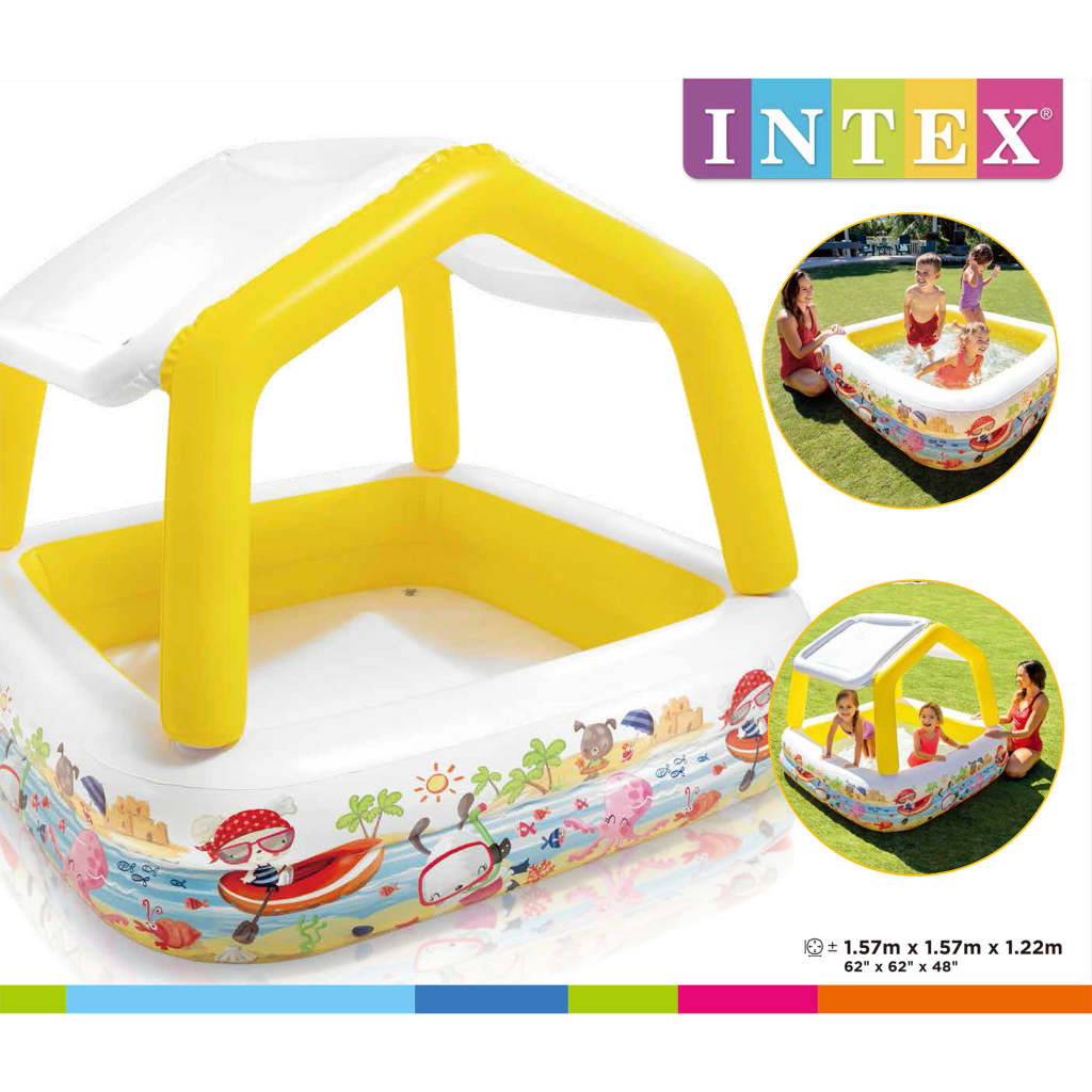 Intex Uppblåsbar pool med solskydd 157x157x122 cm