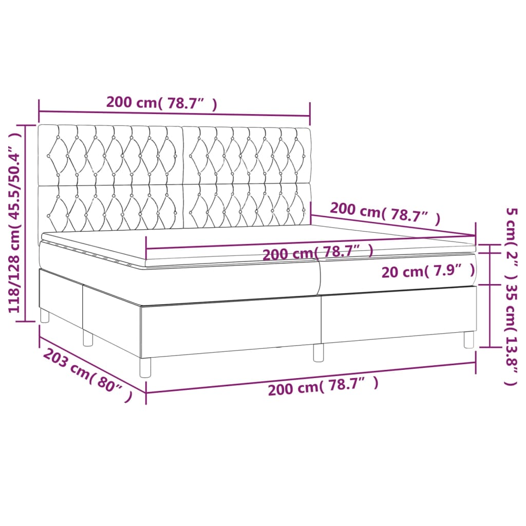 vidaXL Ramsäng med madrass & LED ljusgrå 200x200 cm tyg