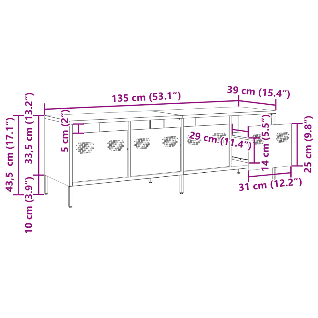 vidaXL Tv-bänk olivgrön 135x39x43,5 cm kallvalsat stål