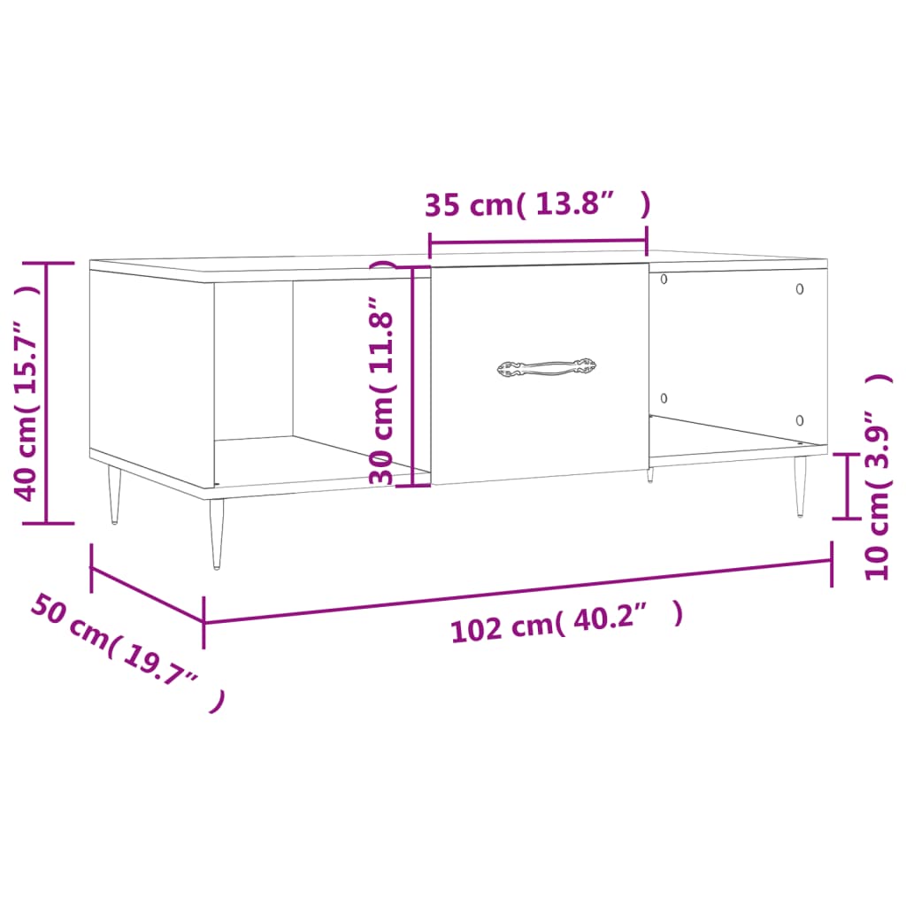 vidaXL Soffbord svart 102x50x40 cm konstruerat trä