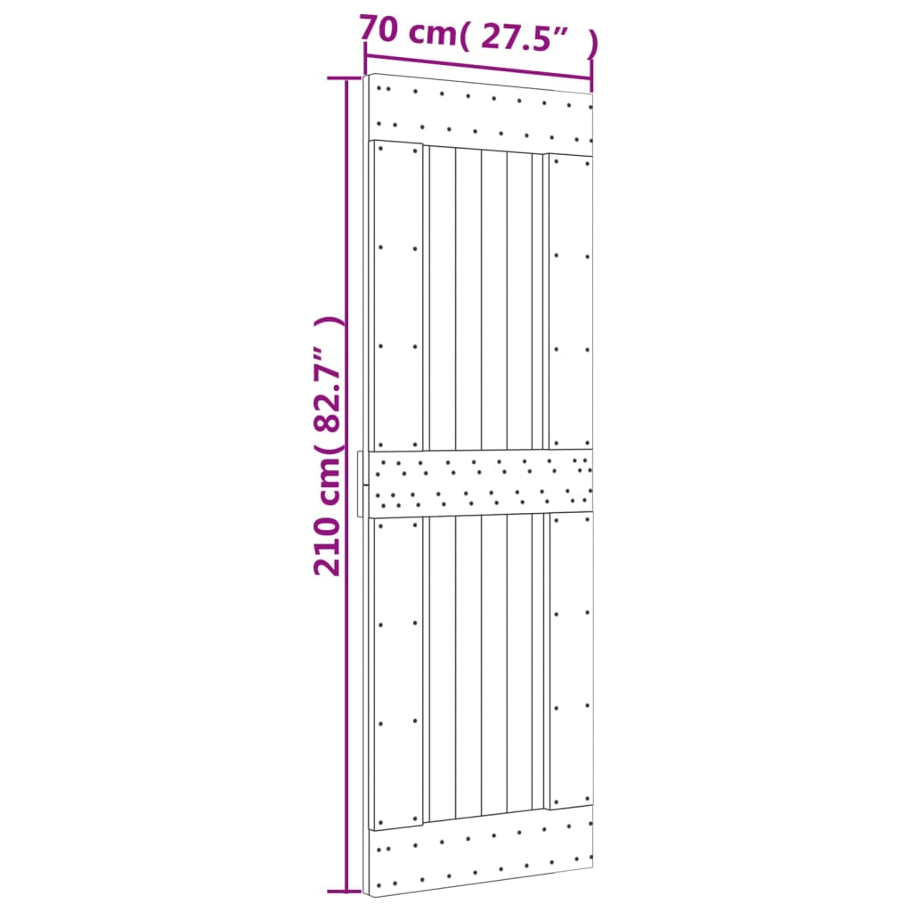 vidaXL Skjutdörr med beslag 70x210 cm massiv furu