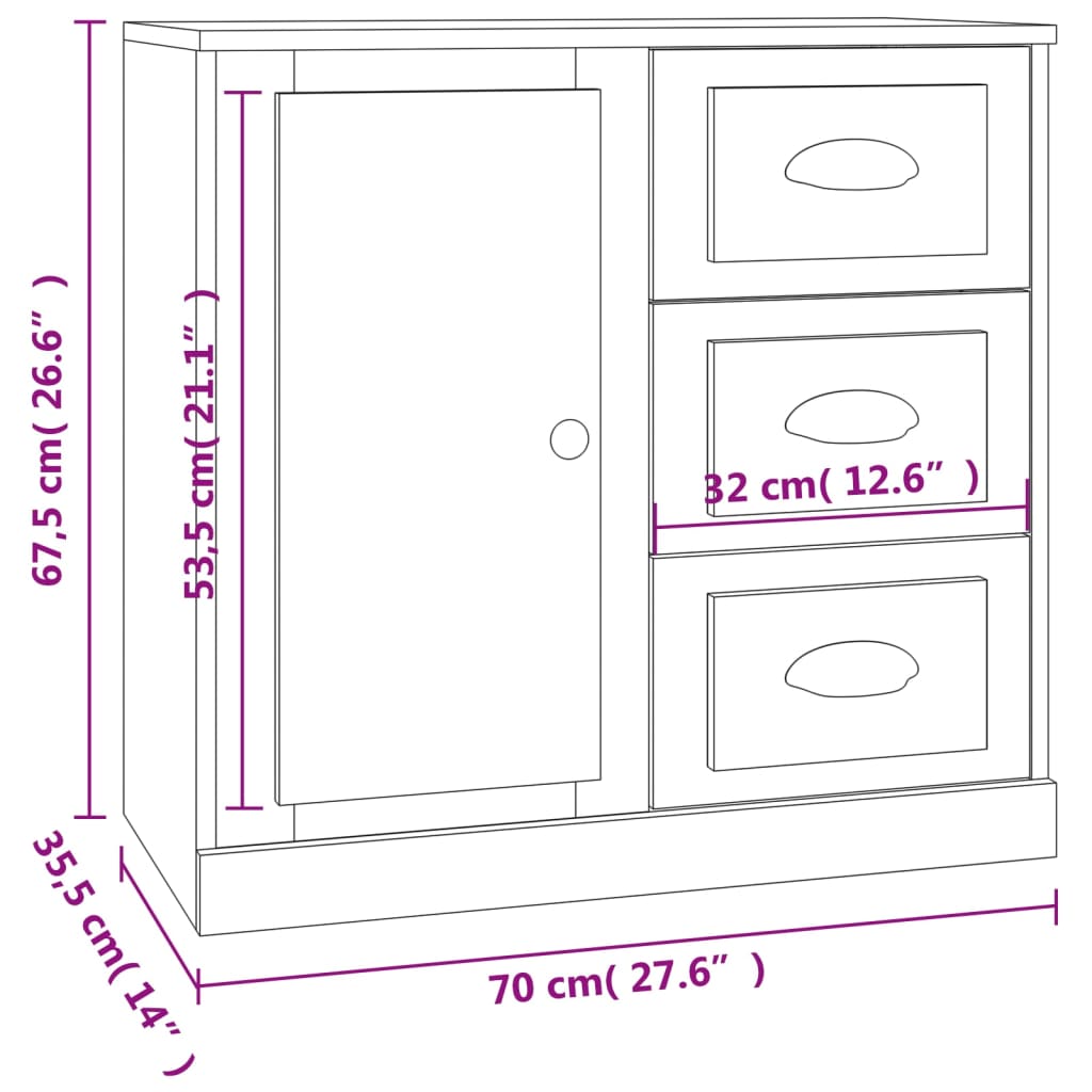 vidaXL Skänk rökfärgad ek 70x35,5x67,5 cm konstruerat trä