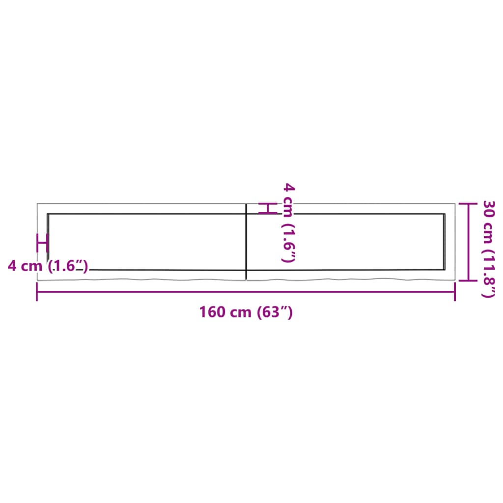 vidaXL Bänkskiva för badrum 160x30x(2-6) cm obehandlat massivt trä