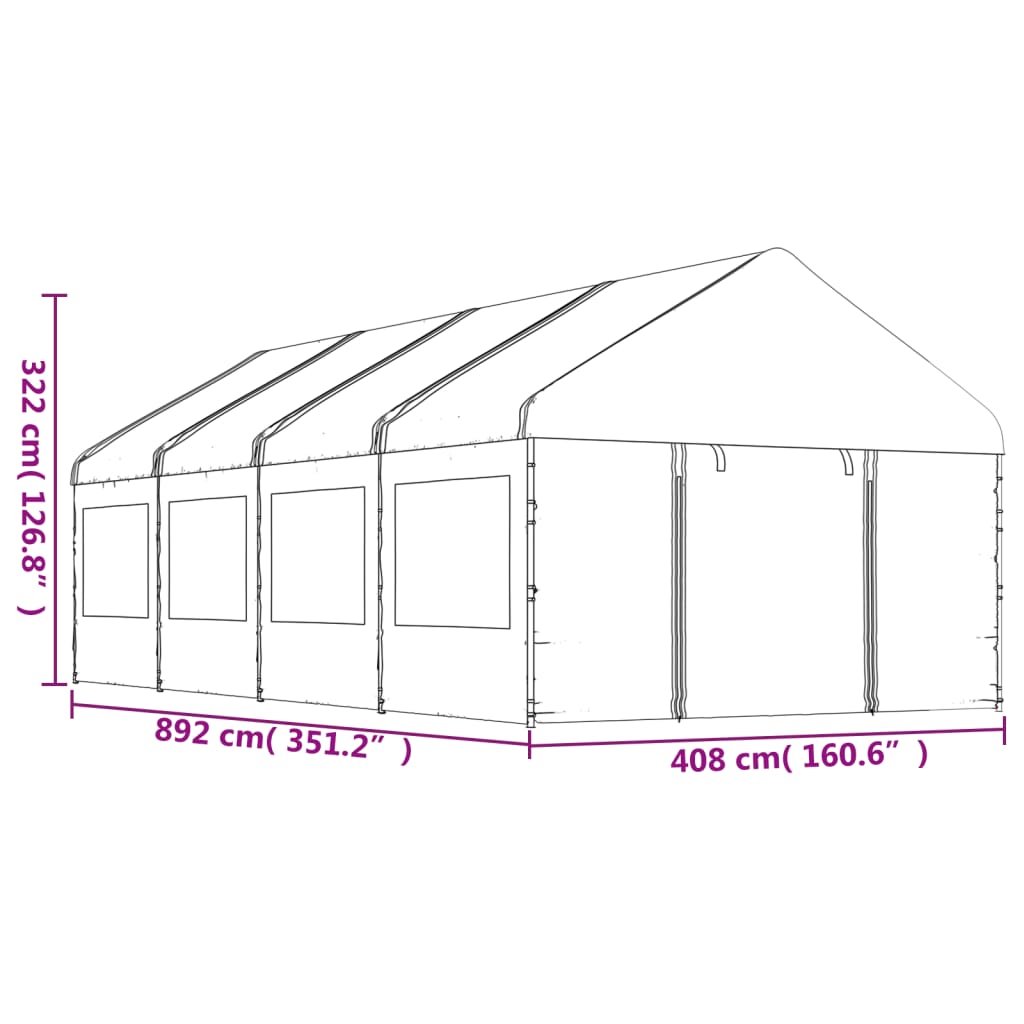 vidaXL Paviljong med tak vit 8,92x4,08x3,22 m polyeten