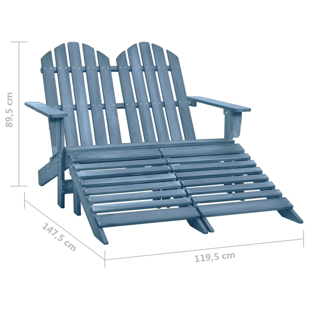 vidaXL Adirondackstol med fotpall 2-sits granträ blå