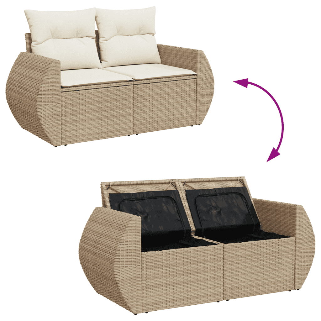 vidaXL Loungegrupp för trädgården m. dynor 11 delar beige konstrotting