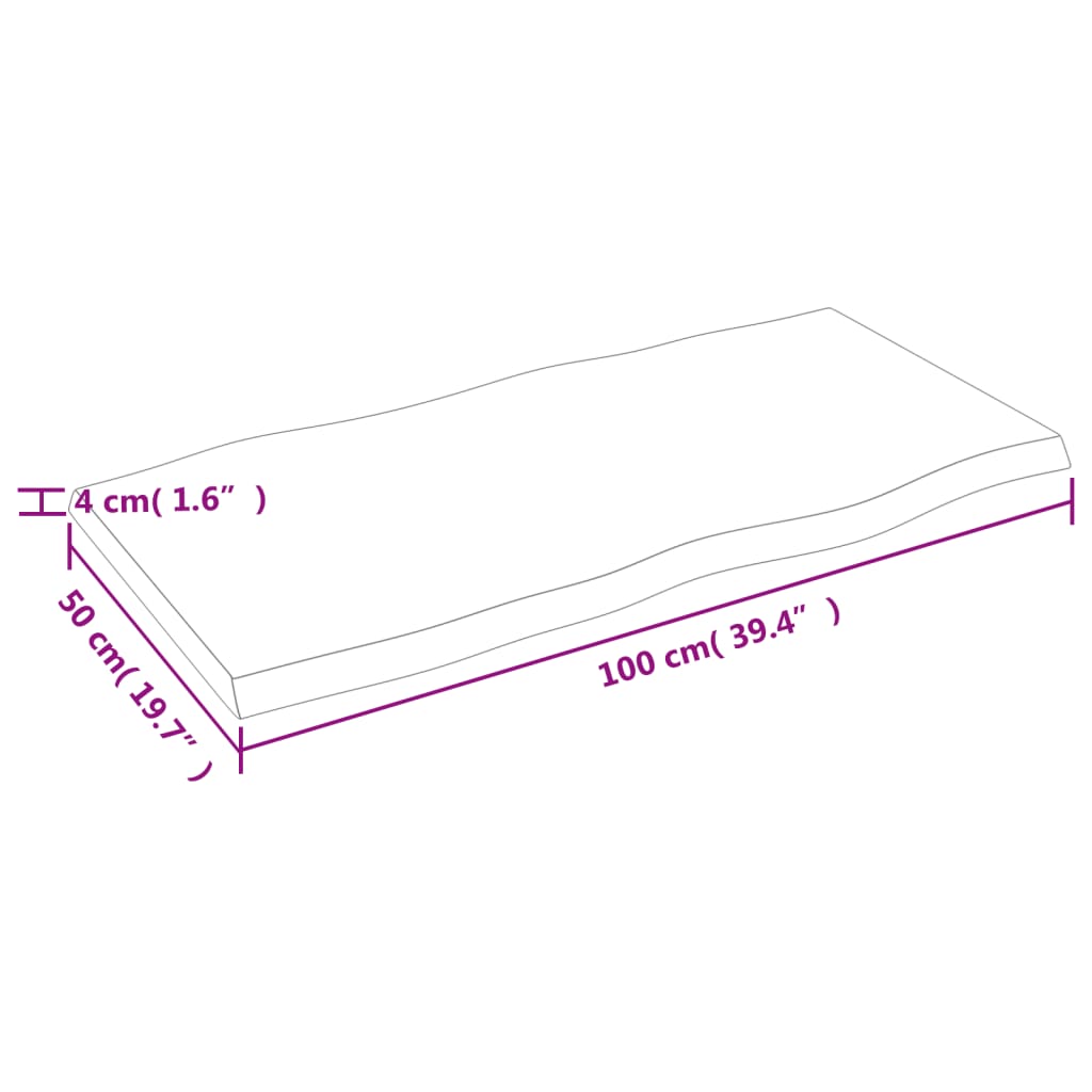 vidaXL Bordsskiva ljusbrun 100x50x(2-4) cm massivt trä levande kant