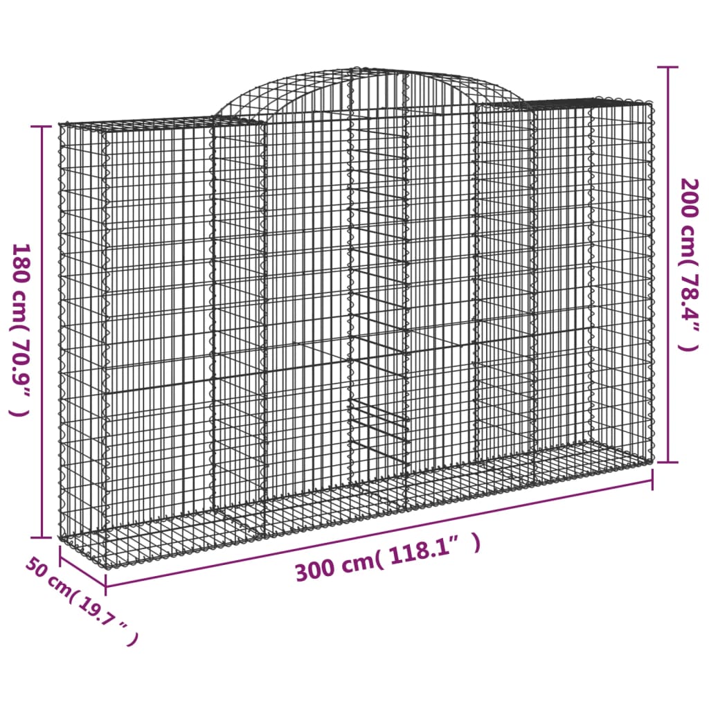 vidaXL Gabioner bågformade 12 st 300x50x180/200 cm galvaniserat järn